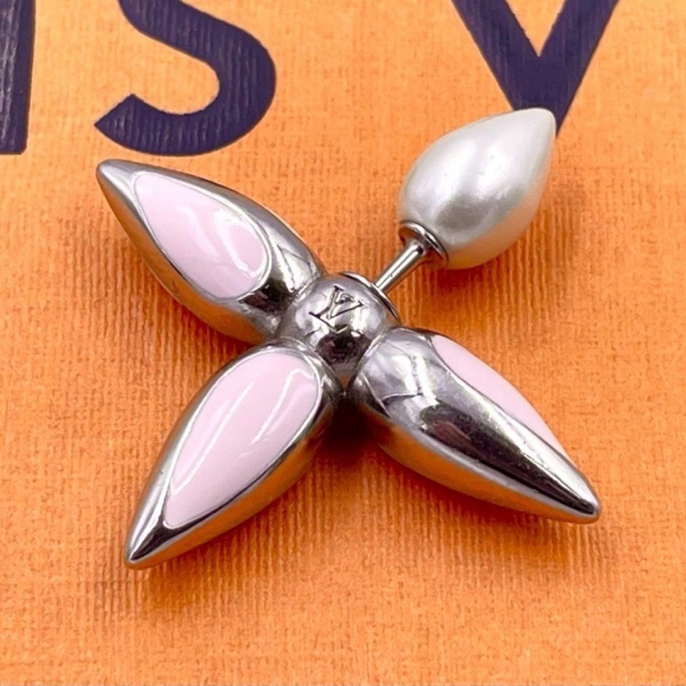 Louis Vuitton Louisette Flower Earrings Pink White Floral Pearl - Picture 5 of 7